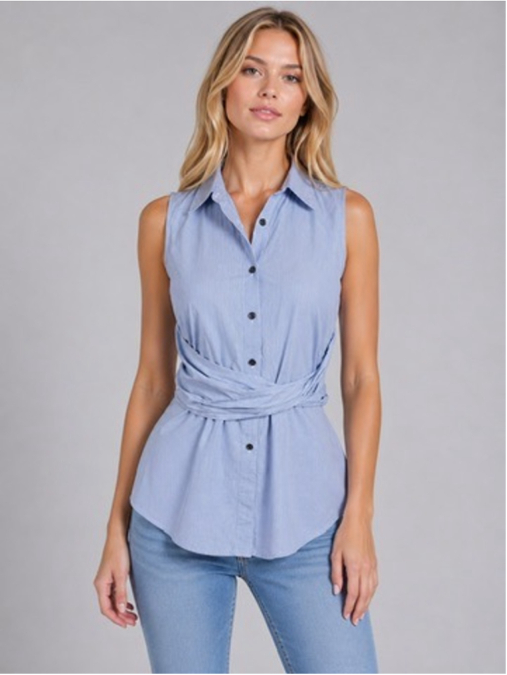 Derek Lam 10 Crosby Blue Stripe Twist Top Sleeveless Cotton Poplin Blouse Size 8